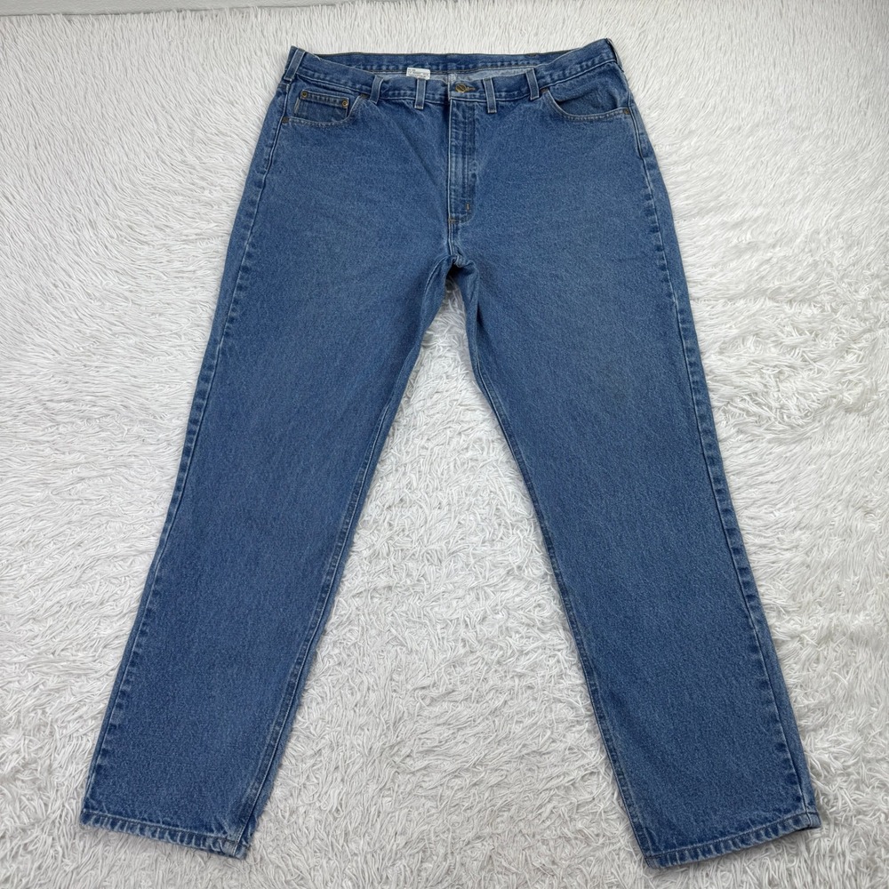 Carhartt Pants Mens 44x34 Blue Regular Fit Straight Denim Jeans 5 Pocket Casual